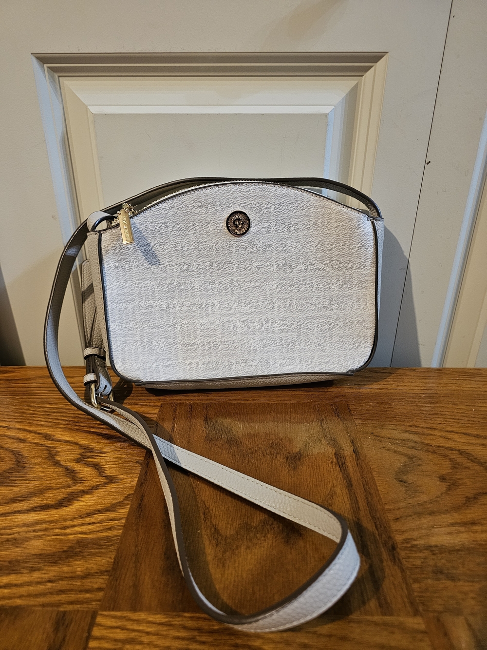 Anne Klein Cream Crossbody Bag with Tan Trim